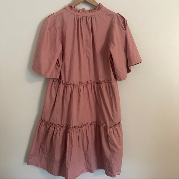 Sea New York Tier Dress Size 8 Mauve Pink Fall Short Sleeve Ruffle Pockets - Picture 2 of 6